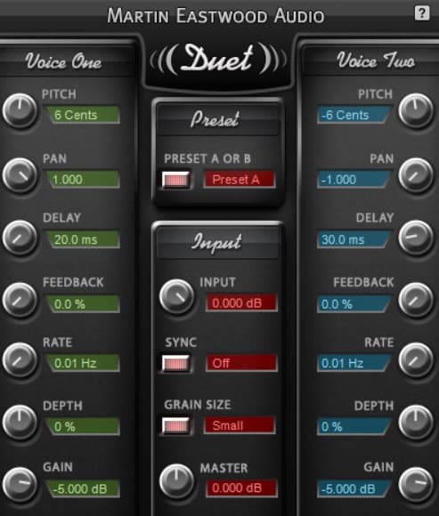 Duet Pitch Shifter Plug-in Front Panel